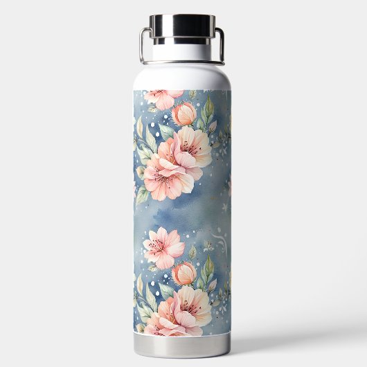Perzik en Blauwe Bloemen Waterfles (Achterkant)