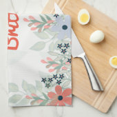 Perzik en blauwe bloemenprint theedoek (Quarter Fold)