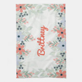 Perzik en blauwe bloemenprint theedoek (Verticaal)