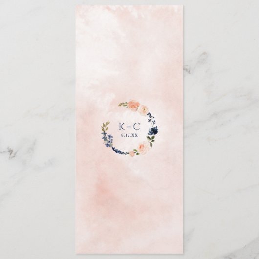 Perzik en blauwe bruiloft Wildflower Botanische Fl Menu (Achterkant)