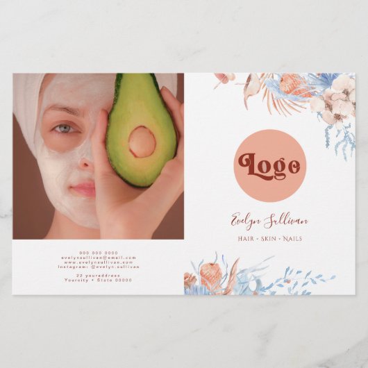 Perzik en blauwe tropische bifold brochure (Voorkant)