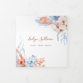 Perzik en blauwe tropische drievoudige brochure drieluik kaart