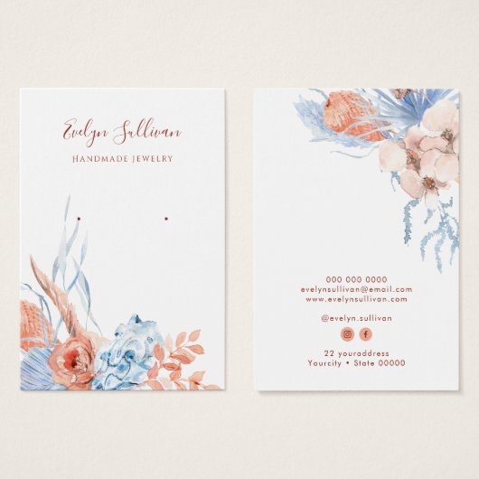 Perzik en blauwe tropische oorbel display kaart (Voorkant /achterkant)