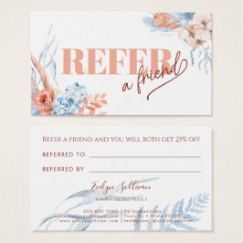 Perzik en blauwe tropische verwijzingskaart visitekaartje