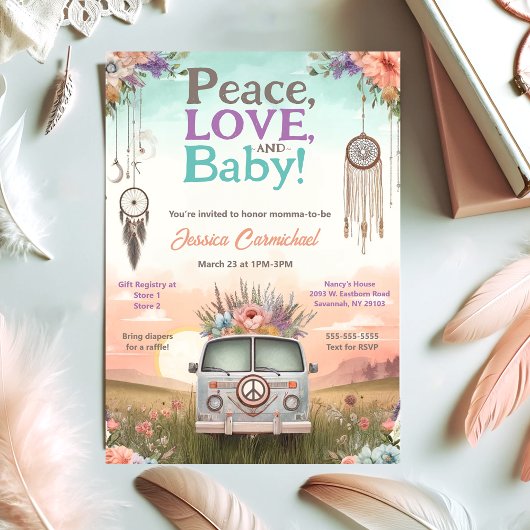  Perzik en Blauwe Vrede, Liefde en Baby shower Kaart