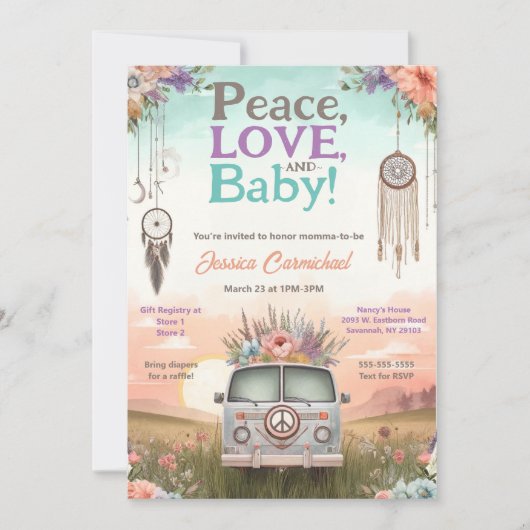  Perzik en Blauwe Vrede, Liefde en Baby shower Kaart (Voorkant)