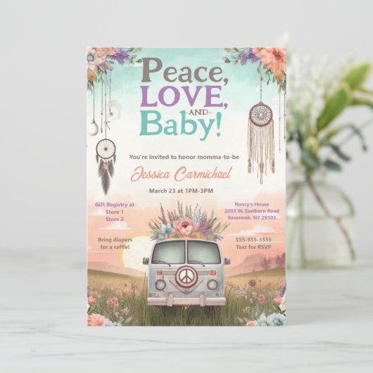 Perzik en Blauwe Vrede, Liefde en Baby shower Kaart (Staand voorkant)