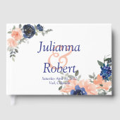 Perzik en blauwe waterverf florale bruiloft gastenboek (Voorkant)