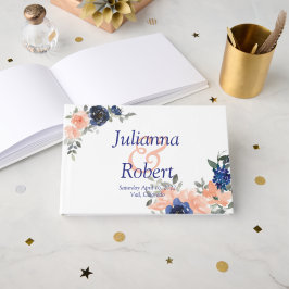 Perzik en blauwe waterverf florale bruiloft gastenboek
