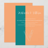 Perzik en Blauwgroen bruiloft Kaart (Voorkant / Achterkant)