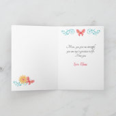 Perzik en Blauwgroen Butterflies Birthday Kaart vo (Binnen)