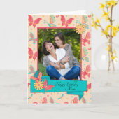 Perzik en Blauwgroen Butterflies Birthday Kaart vo (Gele Bloem)
