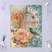 Perzik en Blauwgroen Floral Bird Cage Decoupage Tissuepapier (Craft)