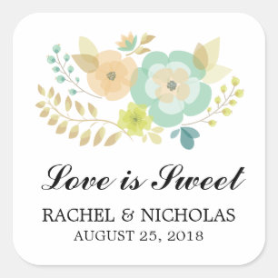 Perzik en Blauwgroen Sheer Summer Flowers Favor Vierkante Sticker