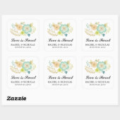 Perzik en Blauwgroen Sheer Summer Flowers Favor Vierkante Sticker (Vel)
