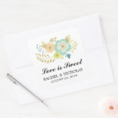 Perzik en Blauwgroen Sheer Summer Flowers Favor Vierkante Sticker (Envelop)