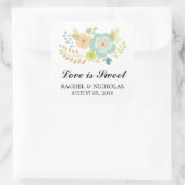 Perzik en Blauwgroen Sheer Summer Flowers Favor Vierkante Sticker (Tas)