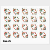 Perzik en Blauwgroen vruchten en bloemen kerst Vierkante Sticker (Vel)
