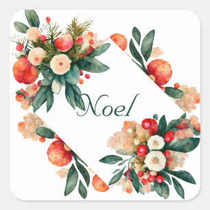 Perzik en Blauwgroen vruchten en bloemen kerst Vierkante Sticker