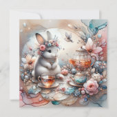 Perzik en Blauwgroen Waterverf konijntje paastheef Feestdagenkaart (Voorkant)