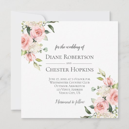 Perzik en Blush Bloemen Lijst Bruiloft Uitnodiging (Achterkant)