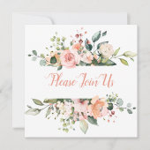 Perzik en Blush Bloemen Lijst Bruiloft Uitnodiging (Voorkant)