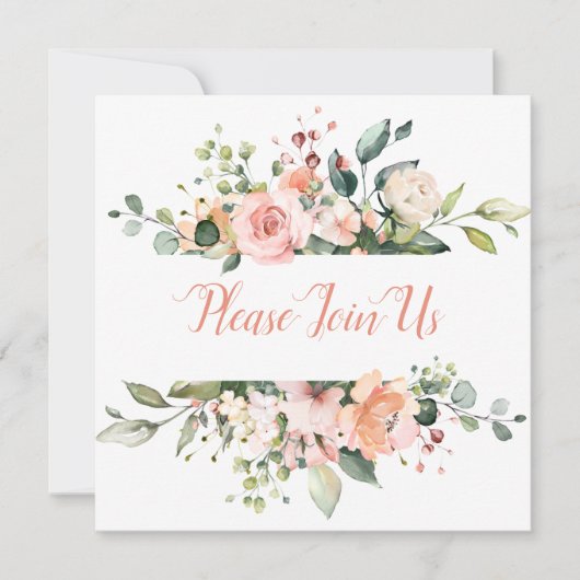 Perzik en Blush Bloemen Lijst Bruiloft Uitnodiging (Voorkant)