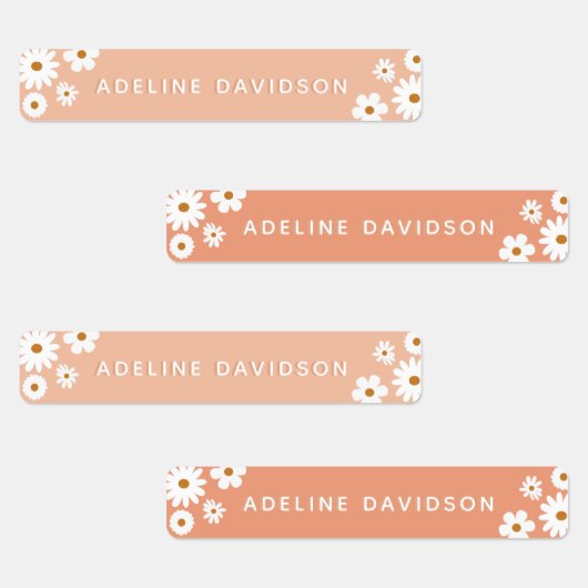 Perzik en Blush Roze Daisy Waterdichte Kinder Naam Labels (Groep)