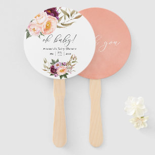 Perzik en Bourgogne Floral Baby shower Handwaaier