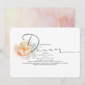 Perzik en Cream Floral Script Rehearsal Dinner Kaart (Voorkant / Achterkant)