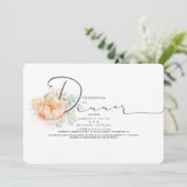 Perzik en Cream Floral Script Rehearsal Dinner Kaart (Staand voorkant)