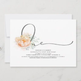 Perzik en Crème Bloemen Elegant 1e Verjaardag Kaart