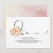 Perzik en Crème Bloemen Elegant 1e Verjaardag Kaart (Voorkant / Achterkant)