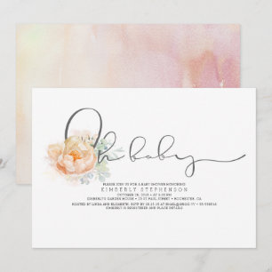 Perzik en Crème Bloemrijke Script Baby Shower Kaart