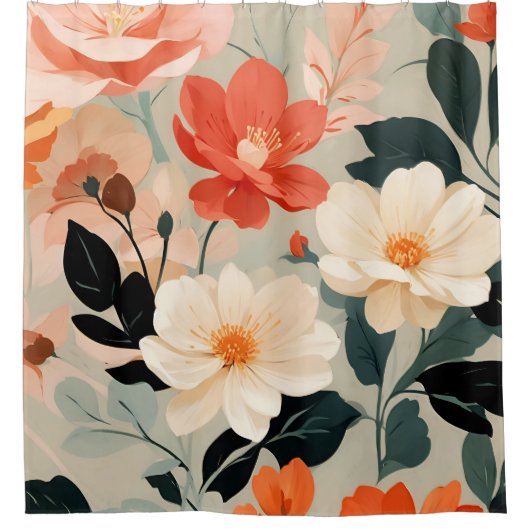 Perzik en crème bloesems douchegordijn (Voorkant)