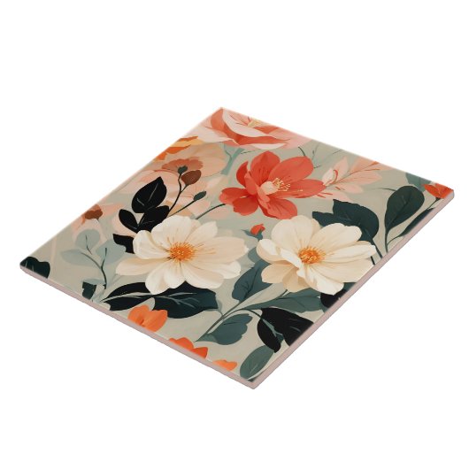 Perzik en crème bloesems tegeltje (Zijkant)