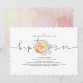 Perzik en Crème Floral Elegante Meisjes Doop Kaart (Voorkant / Achterkant)