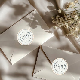 Perzik en Crème Gestreepte Monogram Huwelijk Ronde Sticker