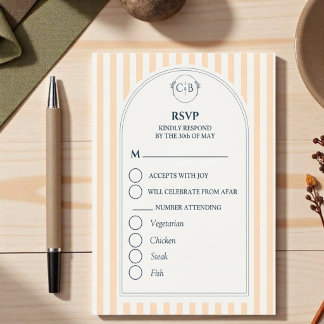 Perzik en Crème Gestreepte Trouw RSVP Kaartje