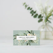 Perzik en crème waterverf blad + gebladerte modern visitekaartje (Staand voorkant)