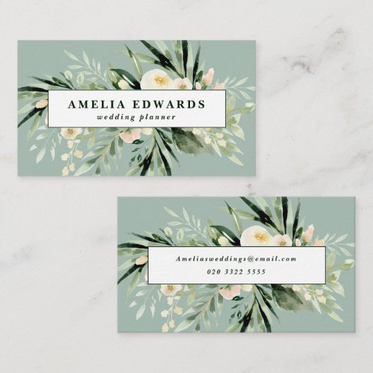 Perzik en crème waterverf blad + gebladerte modern visitekaartje (Voorkant / Achterkant)