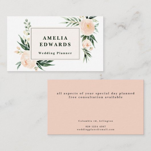 Perzik en crème waterverf blad + gebladerte visitekaartje (Voorkant / Achterkant)