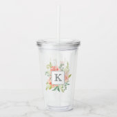 Perzik en Crème Waterverf Bloemen met Monogram Acryl Drinkbeker (Voorkant)