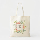 Perzik en Crème Waterverf Bloemen met Monogram Tote Bag (Voorkant)