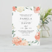 Perzik en Crème Waterverf Bloemenbruiloft Kaart (Staand voorkant)