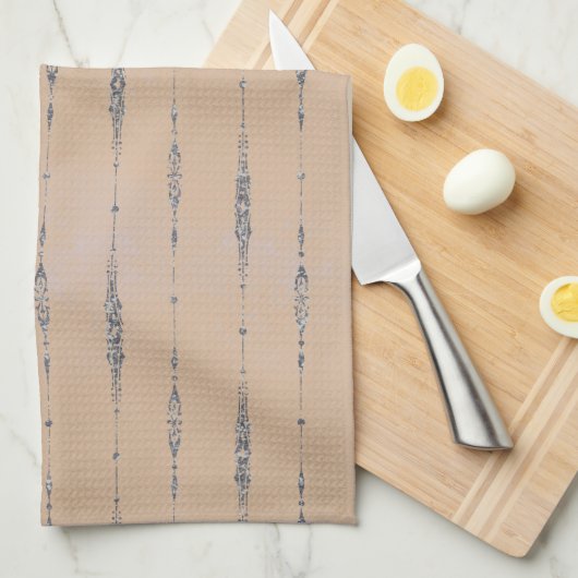 perzik en elegant zilvergrijs gestreept theedoek (Quarter Fold)