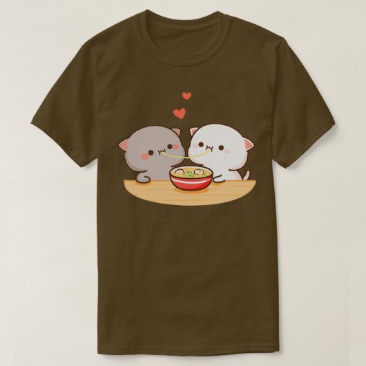 Perzik en Goma Mochi Cat Eating Ramen T-shirt (Design voorkant)