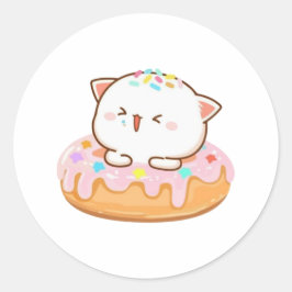Perzik en Goma Mochi Kat Donut Ronde Sticker