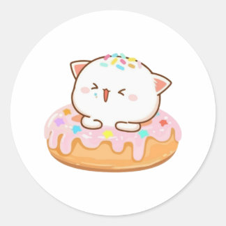 Perzik en Goma Mochi Kat Donut Ronde Sticker