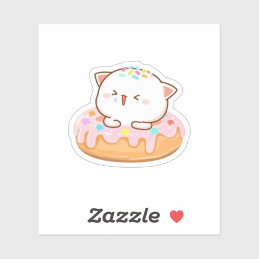 Perzik en Goma Mochi Kat Donut Sticker (Vel)